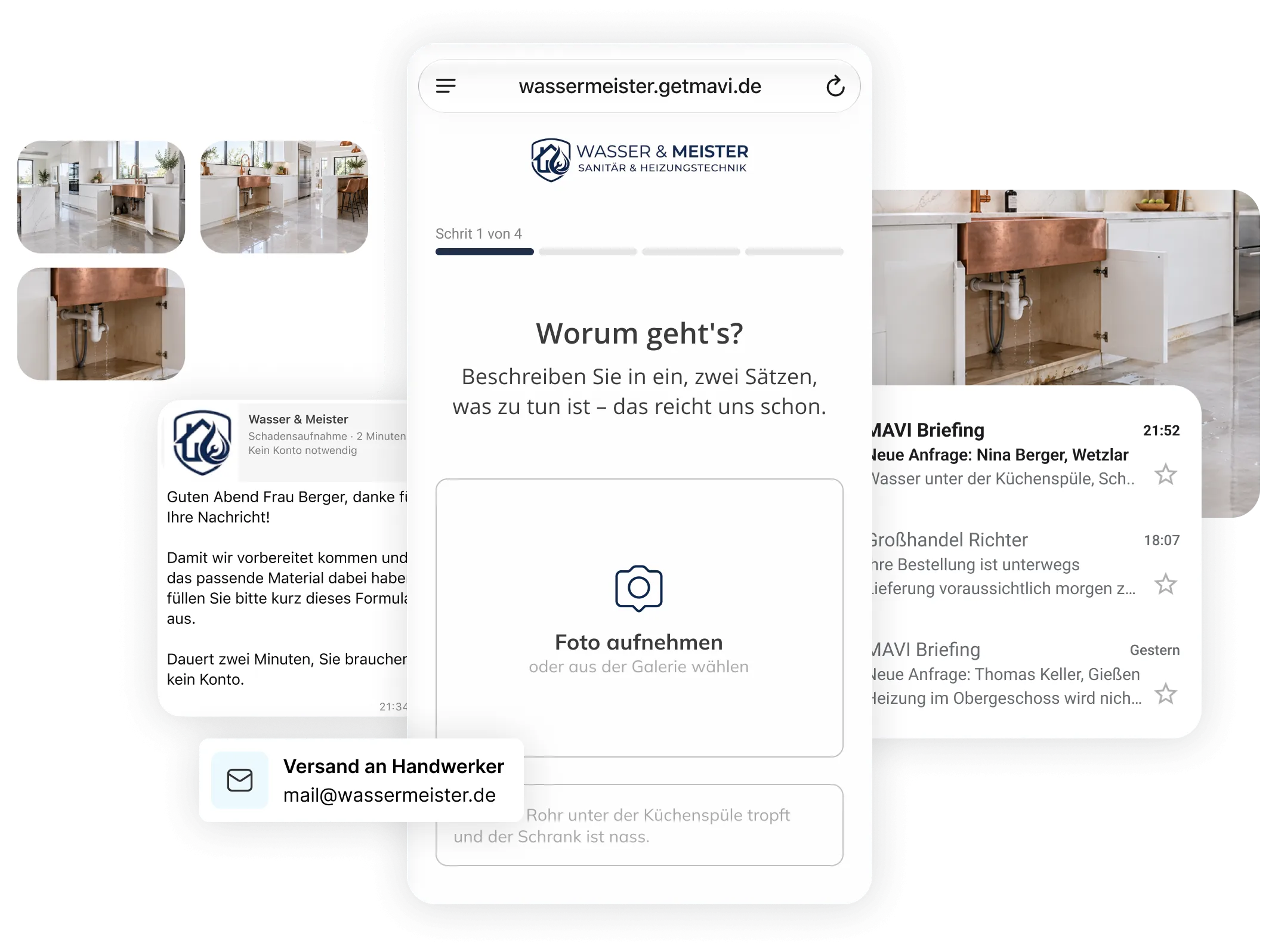 Handwerker Anfrageformular mit Fotoupload auf einem Smartphone