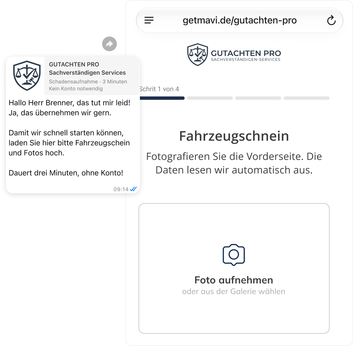 Formular eines Sachverständigenbüros auf dem Handy
